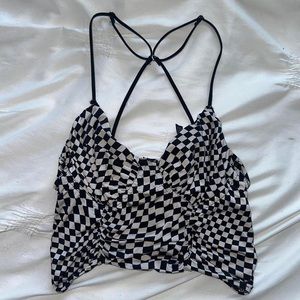 Urban Outfitters checkered black and white ruched crop top